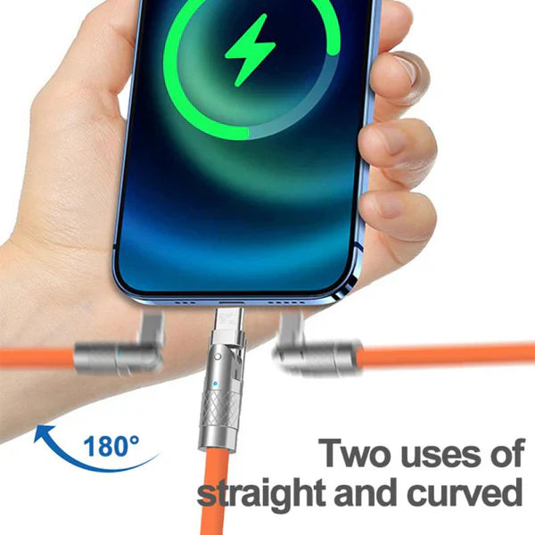 180° Rotating Fast Charge Cable – Right Angle USB C / Micro USB / Lightning Cable, Braided Nylon Anti-Break Phone Charging Cord for iPhone & Android