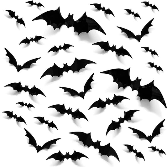 3D PVC Halloween Bat Wall Stickers – Realistic Spooky Bat Decals for Indoor & Outdoor Halloween Decoration, Available in 24, 60 & 120 Piece Sets