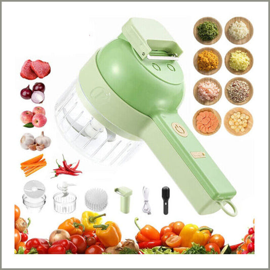 4-in-1 Wireless Electric Food Chopper Set – Handheld Rechargeable Mini Vegetable Cutter, Grinder, Blender & Slicer for Kitchen Meal Prep