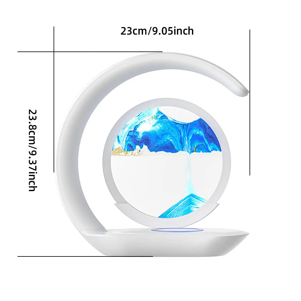3D Sand Art Table Lamp with Wireless Charger – Hourglass Sand Painting Night Light with Qi Charging Pad for Bedroom Décor & Relaxation