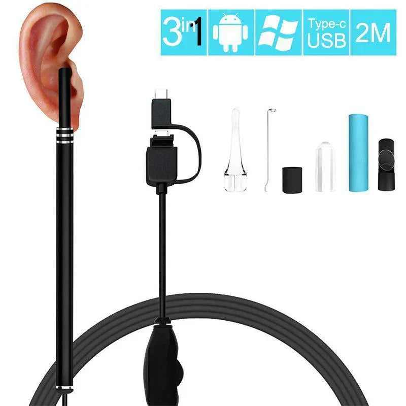 3-in-1 Ear Cleaning Endoscope – HD Camera Ear Cleaning Tool with LED Light, Wi-Fi Otoscope Camera for iOS, Android & Tablets