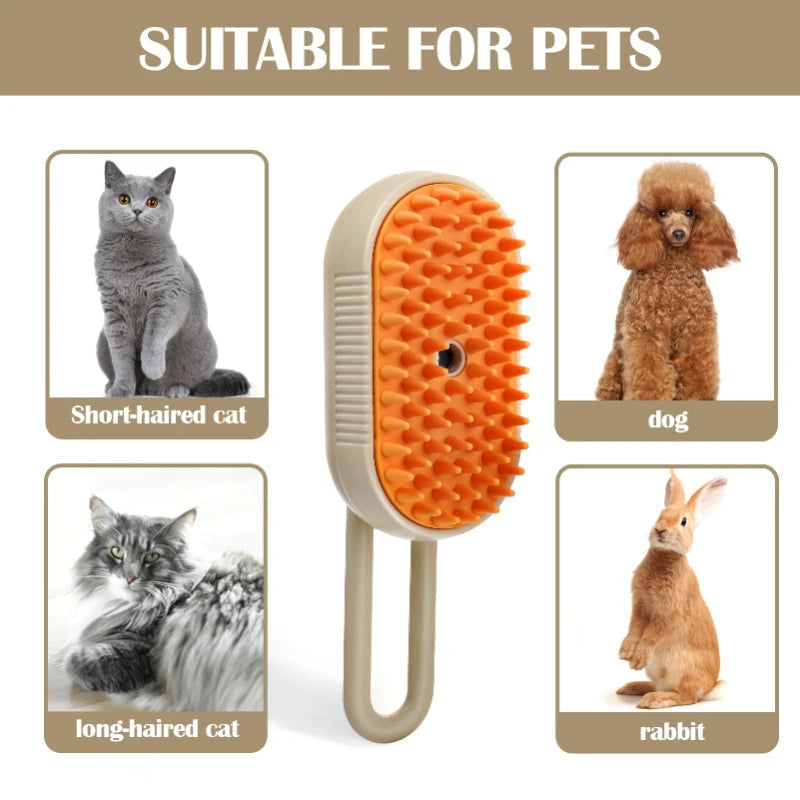 3-in-1 Pet Steam Grooming Brush – Steaming Cat & Dog Brush with Massage Pins, Deshedding & Coat Conditioning for All Pet Coat Types