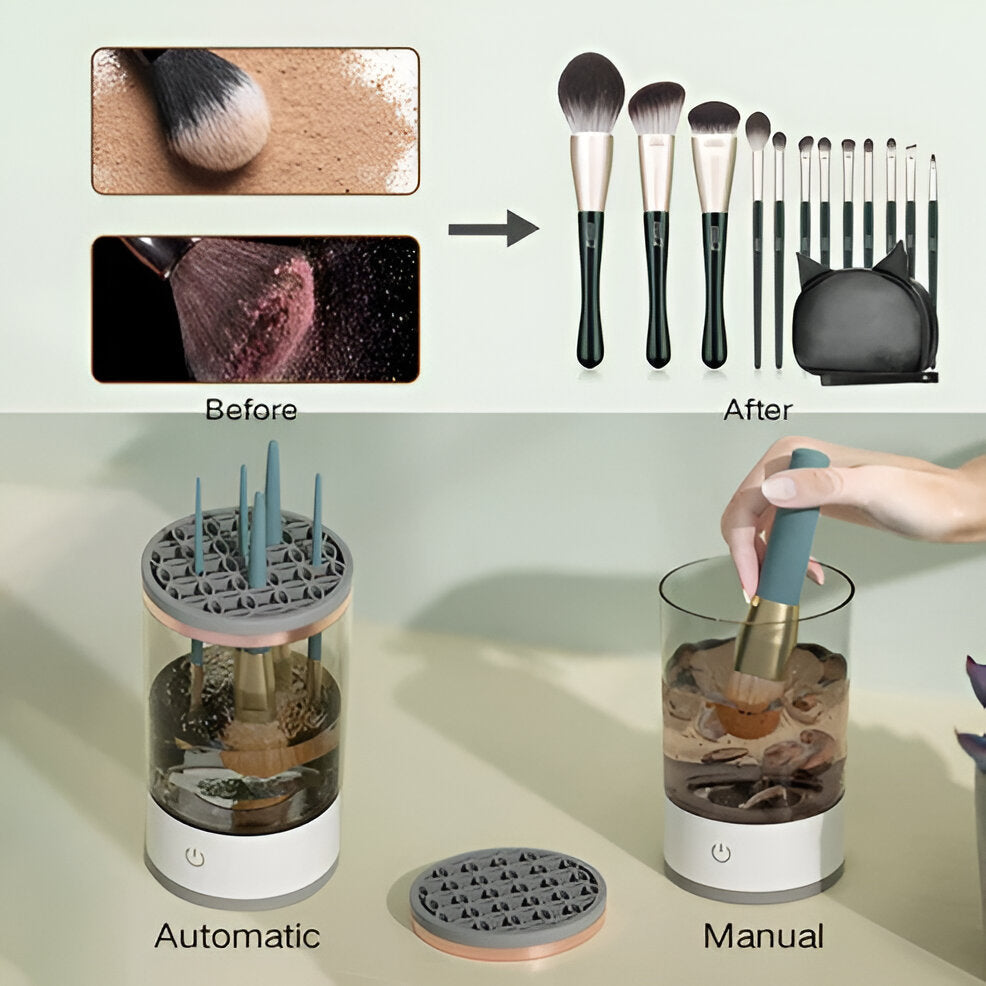 3-in-1 Electric Makeup Brush Cleaner Machine – Automatic Cosmetic Brush Spinner for Fast Cleaning & Drying, Fits All Brush Sizes