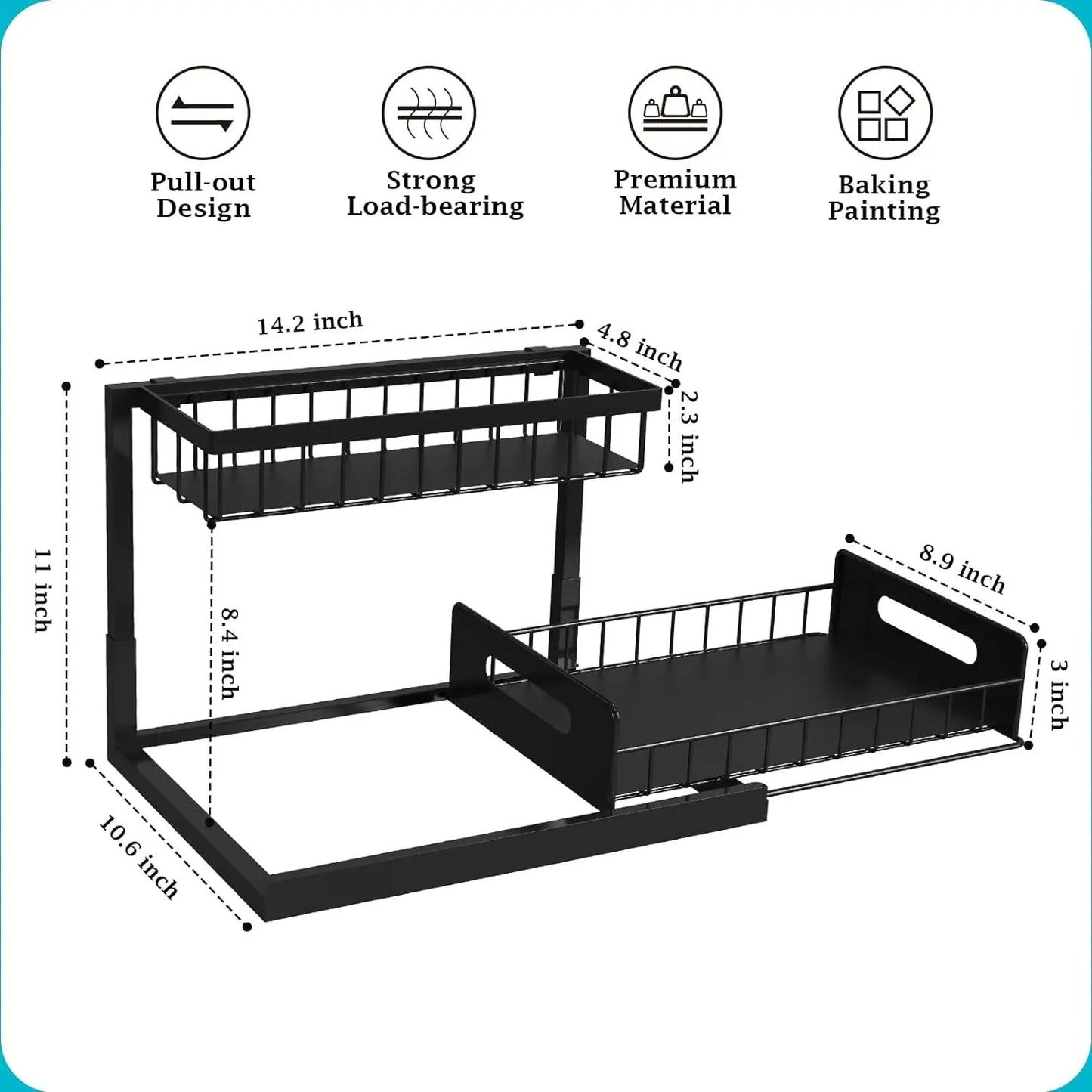 2-Tier Slide-Out Under Sink Organizer – L-Shaped Cabinet Storage Rack with Adjustable Shelves for Bathroom, Kitchen & Laundry Organization