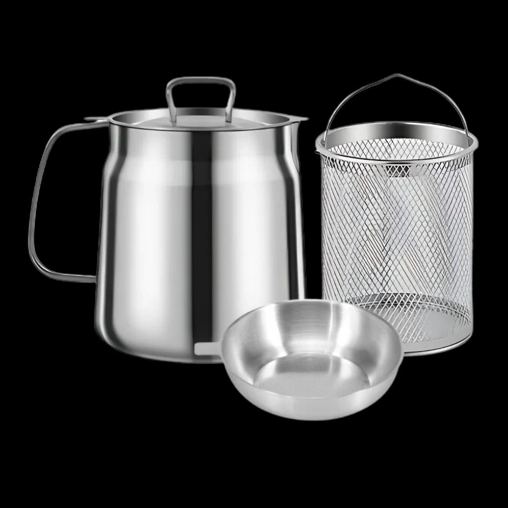 2-in-1 Deep Frying Pot with Built-In Oil Strainer – Stainless Steel Tempura Fryer Pot, Oil Draining Basket for Healthy Frying & Oil Reuse