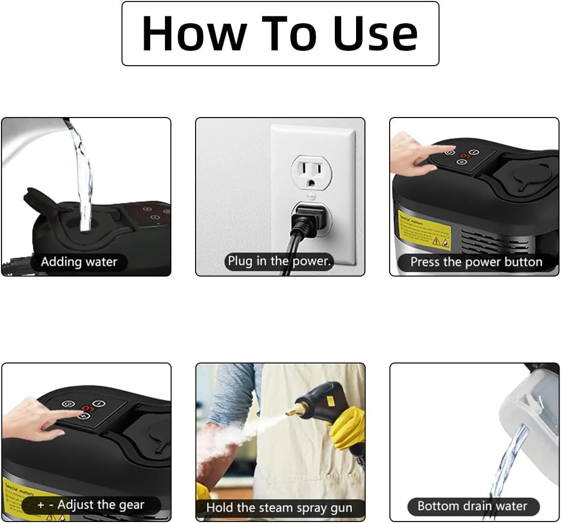 2500W High-Pressure Steam Cleaner with Gloves – Professional Multi-Surface Steam Mop for Floors, Tile, Grout, Car Upholstery & Kitchen Degreasing