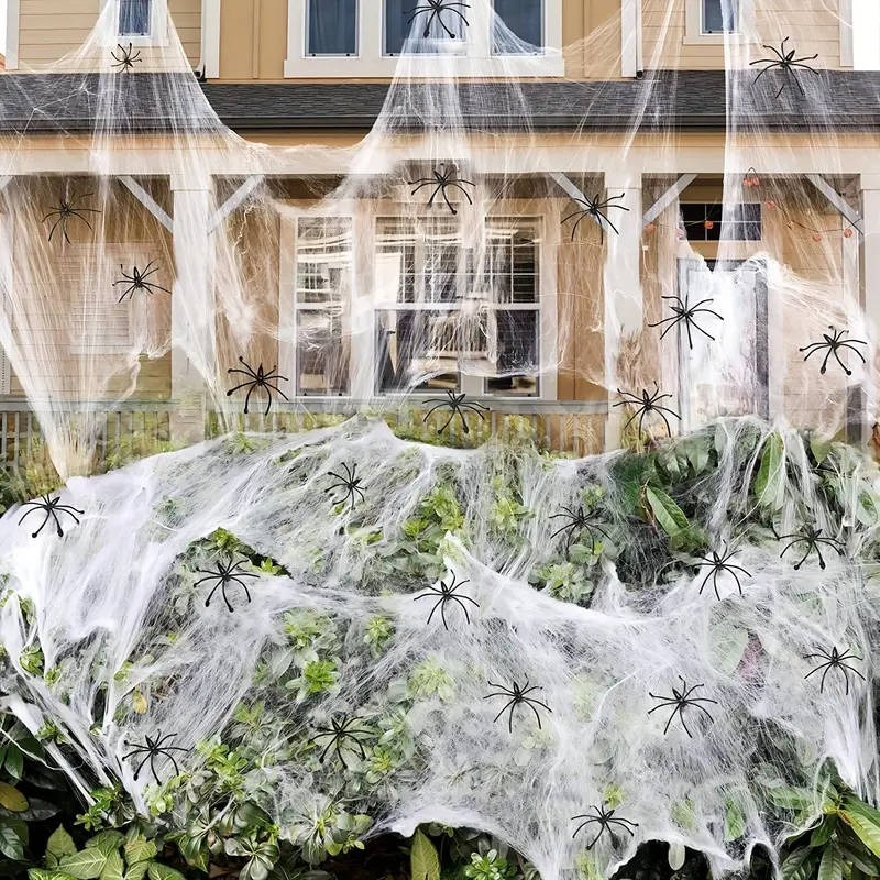 200 Sq Ft Halloween Spider Web Decorations with Fake Spiders – Giant Stretchable Cobweb Set for Outdoor Yard, Porch, Fence & Halloween Party Decor
