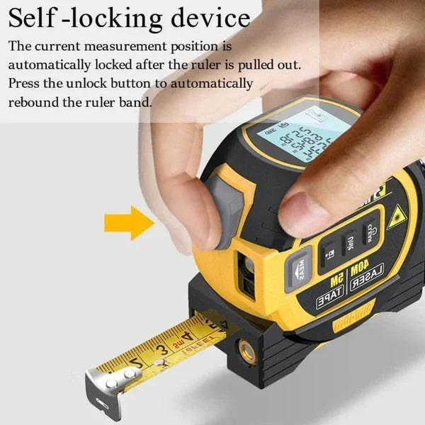 3-in-1 Digital Infrared Laser Tape Measure – LCD Distance Meter with Tape Rule & Bubble Level for Home DIY, Construction & Room Measurement