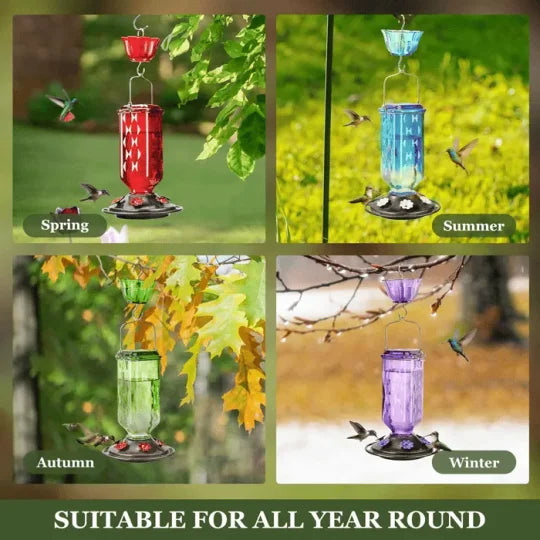 24oz Leak-Proof Glass Hummingbird Feeder – Wide Mouth Outdoor Nectar Feeder with Ant Moat, Easy-Clean Design for Garden, Patio & Yard Bird Watching
