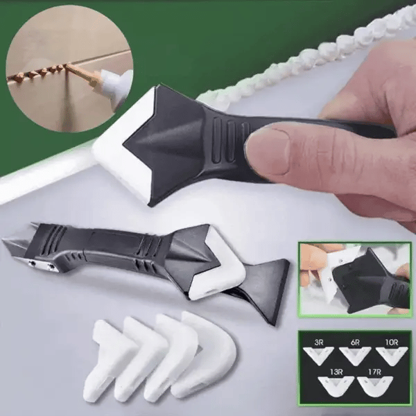 3-in-1 Caulk Remover & Applicator Tool – Stainless Steel Silicone Caulking Scraper, Finisher & Smoother for Bathroom, Kitchen & Window Sealing