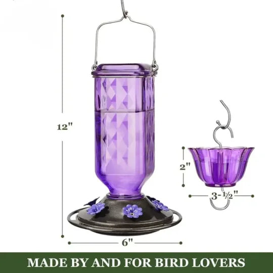 24oz Leak-Proof Glass Hummingbird Feeder – Wide Mouth Outdoor Nectar Feeder with Ant Moat, Easy-Clean Design for Garden, Patio & Yard Bird Watching