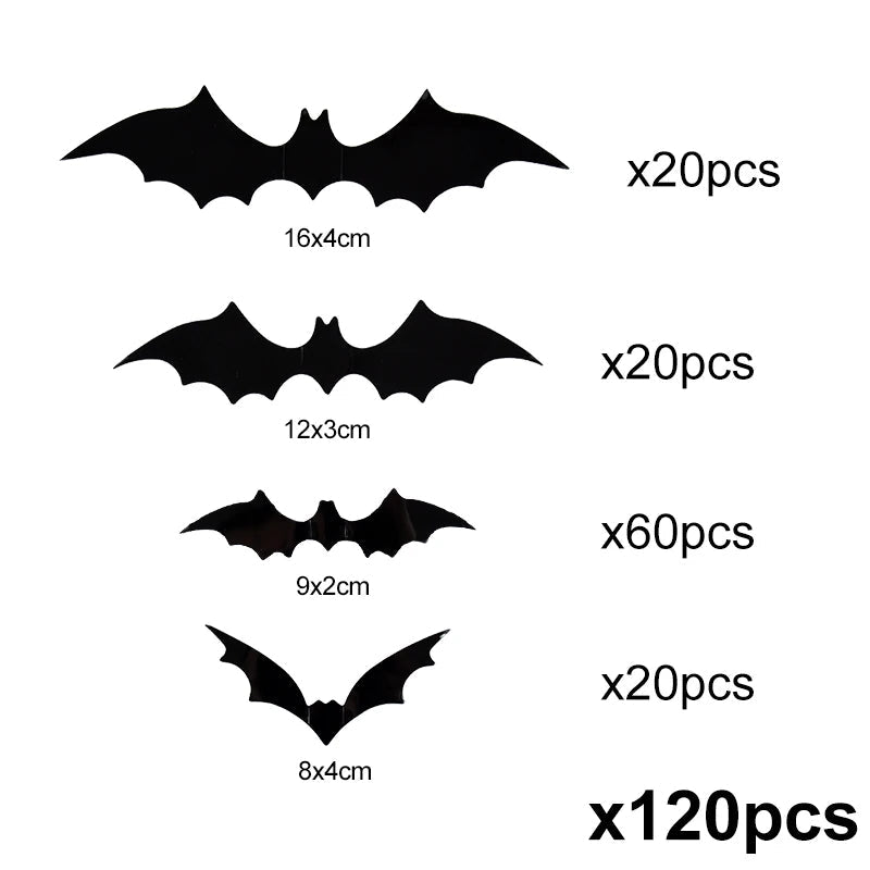 3D PVC Halloween Bat Wall Stickers – Realistic Spooky Bat Decals for Indoor & Outdoor Halloween Decoration, Available in 24, 60 & 120 Piece Sets