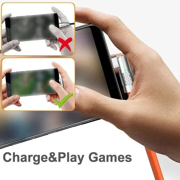 180° Rotating Fast Charge Cable – Right Angle USB C / Micro USB / Lightning Cable, Braided Nylon Anti-Break Phone Charging Cord for iPhone & Android
