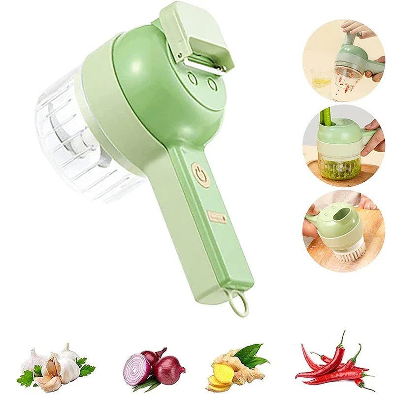 4-in-1 Wireless Electric Food Chopper Set – Handheld Rechargeable Mini Vegetable Cutter, Grinder, Blender & Slicer for Kitchen Meal Prep