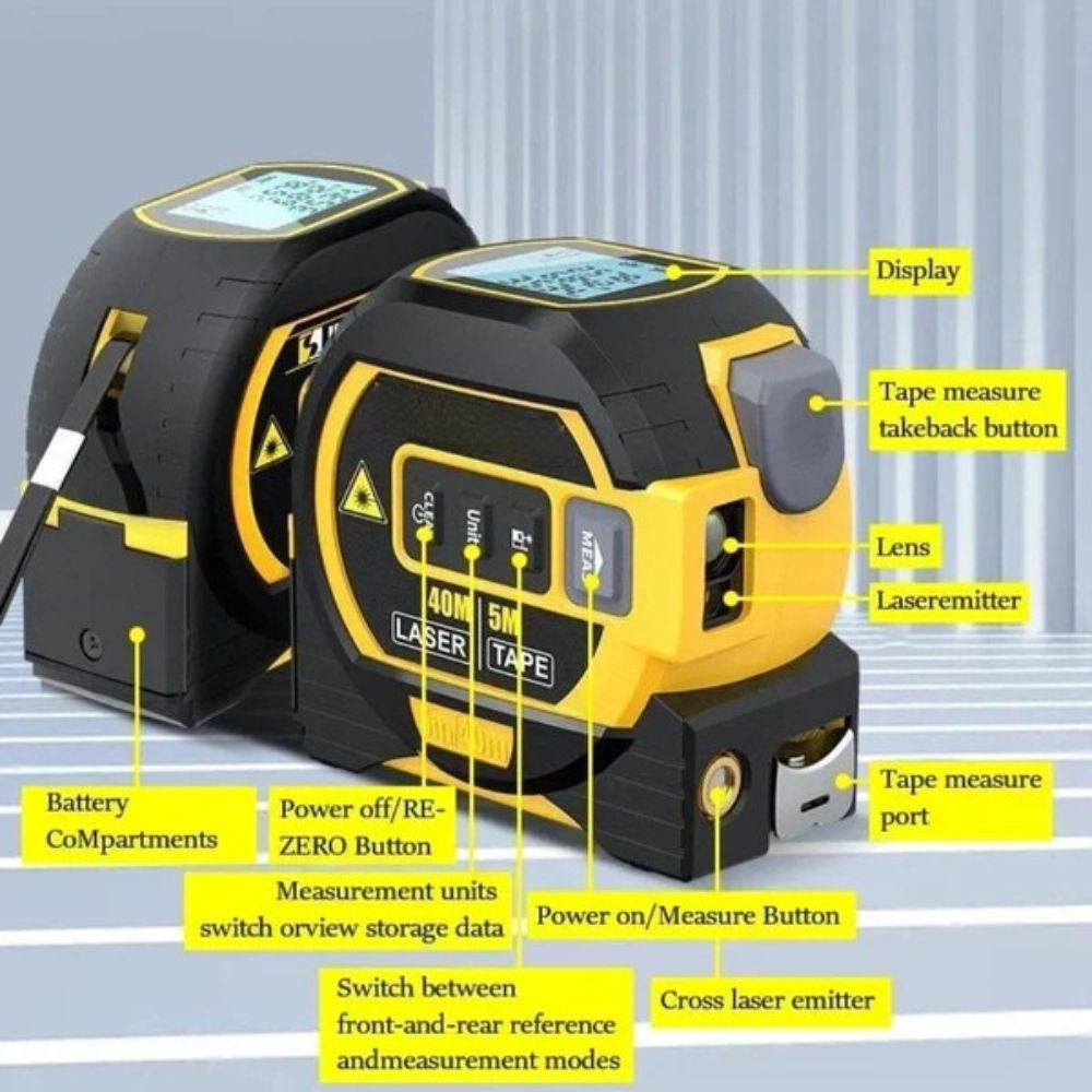 3-in-1 Digital Infrared Laser Tape Measure – LCD Distance Meter with Tape Rule & Bubble Level for Home DIY, Construction & Room Measurement