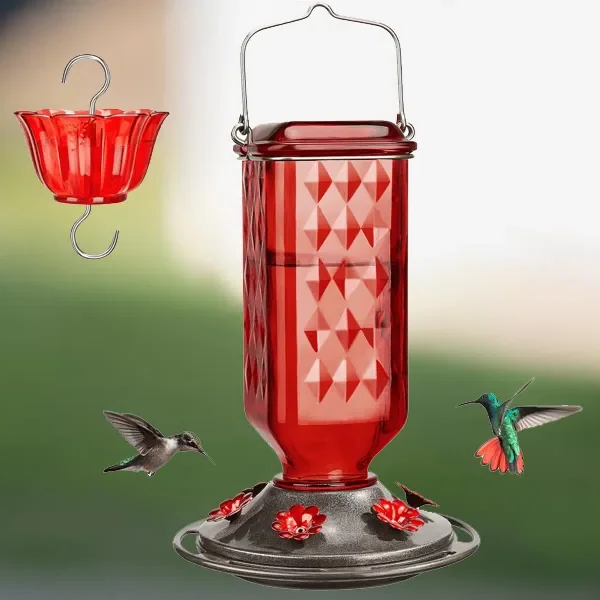 24oz Leak-Proof Glass Hummingbird Feeder – Wide Mouth Outdoor Nectar Feeder with Ant Moat, Easy-Clean Design for Garden, Patio & Yard Bird Watching