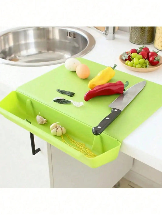 2-in-1 Cutting Board with Attached Storage Container Tray – Slide & Catch Food Prep Board with Drawer for Kitchen Vegetables, Meat & Ingredients