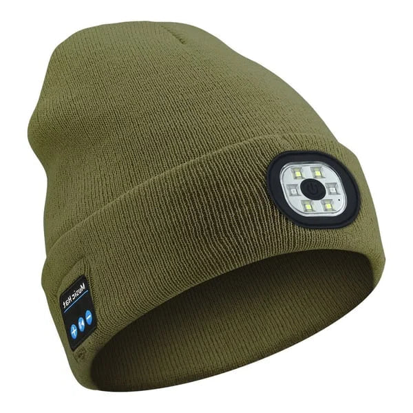 3-in-1 Bluetooth Beanie Hat with Built-In LED Light – Wireless Music Headphone Beanie for Running, Cycling, Camping & Winter Outdoor Activities
