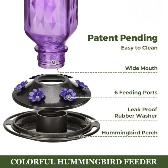 24oz Leak-Proof Glass Hummingbird Feeder – Wide Mouth Outdoor Nectar Feeder with Ant Moat, Easy-Clean Design for Garden, Patio & Yard Bird Watching