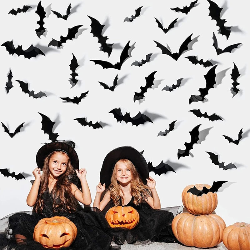3D PVC Halloween Bat Wall Stickers – Realistic Spooky Bat Decals for Indoor & Outdoor Halloween Decoration, Available in 24, 60 & 120 Piece Sets