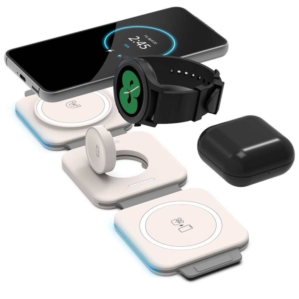 3-in-1 Foldable Wireless Travel Charger – Portable Qi Charging Pad for Smartphones, Earbuds & Smartwatches, Fast Wireless Charging Station