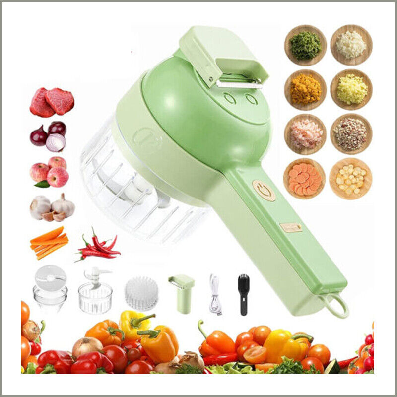 4-in-1 Wireless Electric Food Chopper Set – Handheld Rechargeable Mini Vegetable Cutter, Grinder, Blender & Slicer for Kitchen Meal Prep
