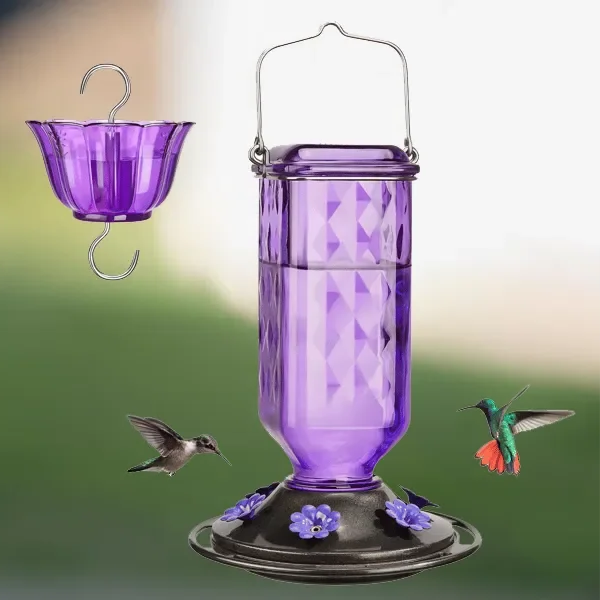 24oz Leak-Proof Glass Hummingbird Feeder – Wide Mouth Outdoor Nectar Feeder with Ant Moat, Easy-Clean Design for Garden, Patio & Yard Bird Watching