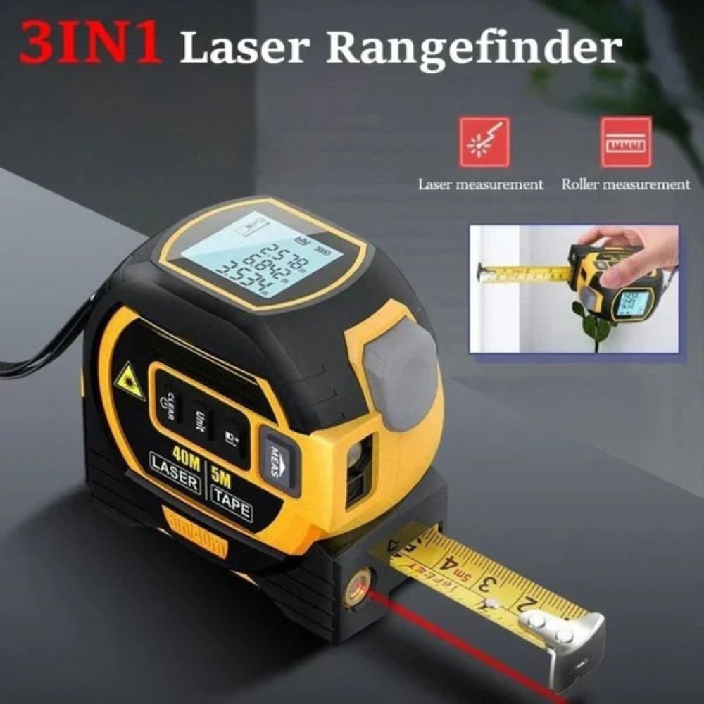 3-in-1 Digital Infrared Laser Tape Measure – LCD Distance Meter with Tape Rule & Bubble Level for Home DIY, Construction & Room Measurement
