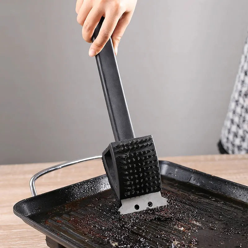 3-in-1 BBQ Grill Brush with Scraper & Sponge – Heavy-Duty Steel Bristle Grill Cleaner for Gas, Charcoal & Pellet Grills, Long Handle Barbecue Tool