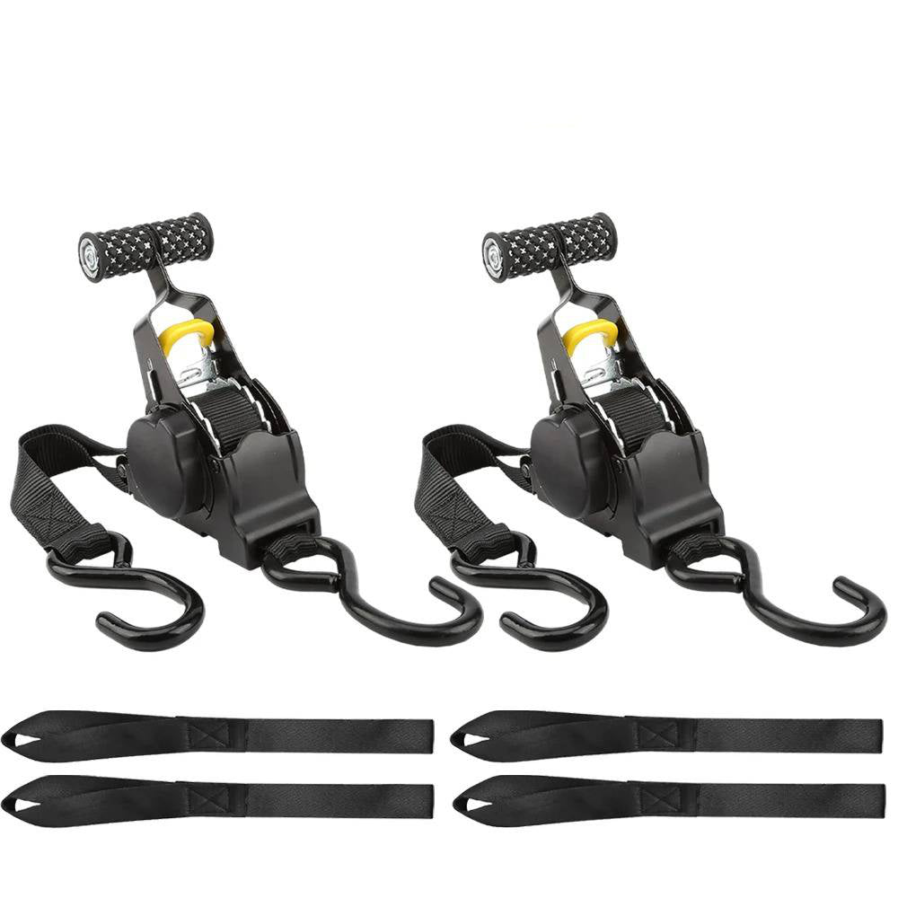 2-Set Auto-Retract Ratchet Straps – Heavy-Duty Retractable Tie-Down Cargo Straps for Truck, Trailer, Roof Rack, Moving & Hauling