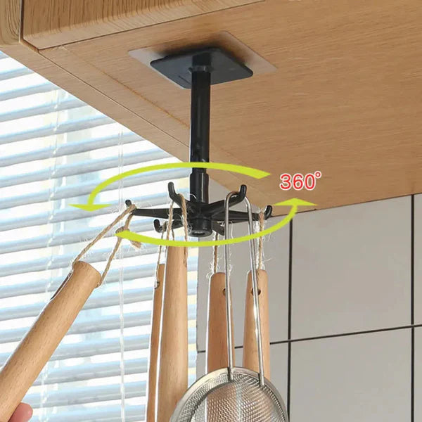 360° Rotating Self-Adhesive Utility Hooks – No-Drill Swivel Wall Hooks for Bathroom, Kitchen, Door & Bedroom, Heavy Duty Adhesive Hanger, Black & White