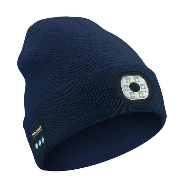 3-in-1 Bluetooth Beanie Hat with Built-In LED Light – Wireless Music Headphone Beanie for Running, Cycling, Camping & Winter Outdoor Activities