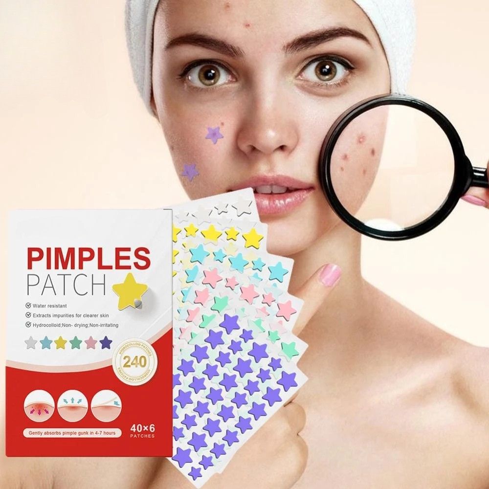 240 Pcs Colorful Cute Pimple Patches – Hydrocolloid Acne Patches in Star & Heart Shapes, Invisible Blemish Stickers for Face, Skincare Treatment