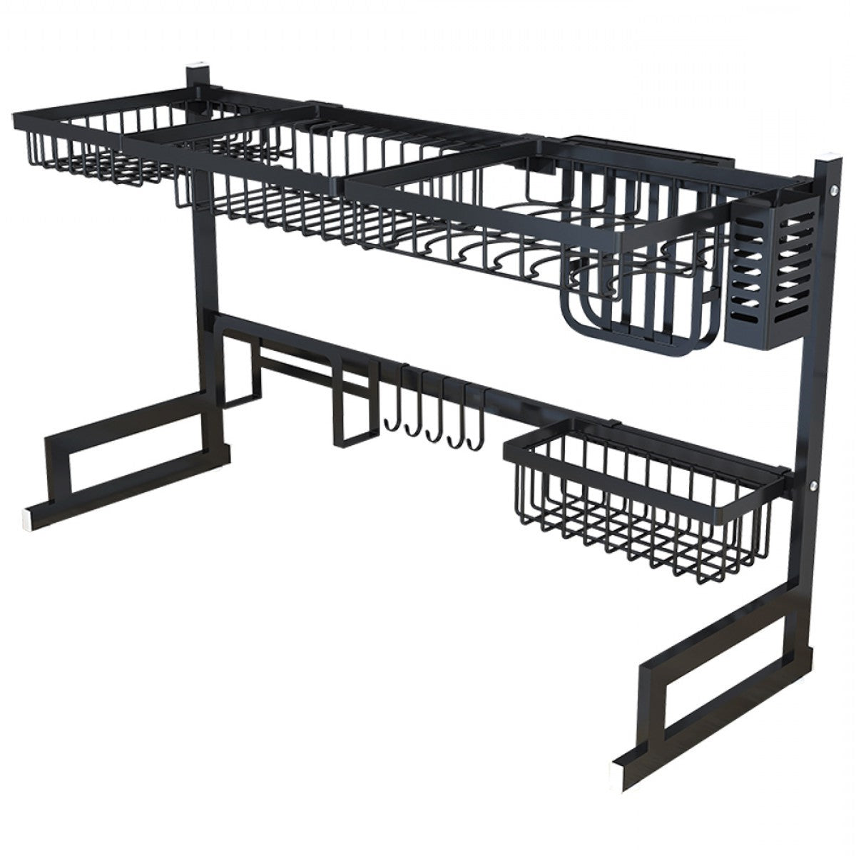 34.6" Over-Sink Stainless Steel Dish Drying Rack – 2-Tier Kitchen Sink Organizer with Drain Board, Utensil Holder & Cutting Board Slot, Space-Saving Design