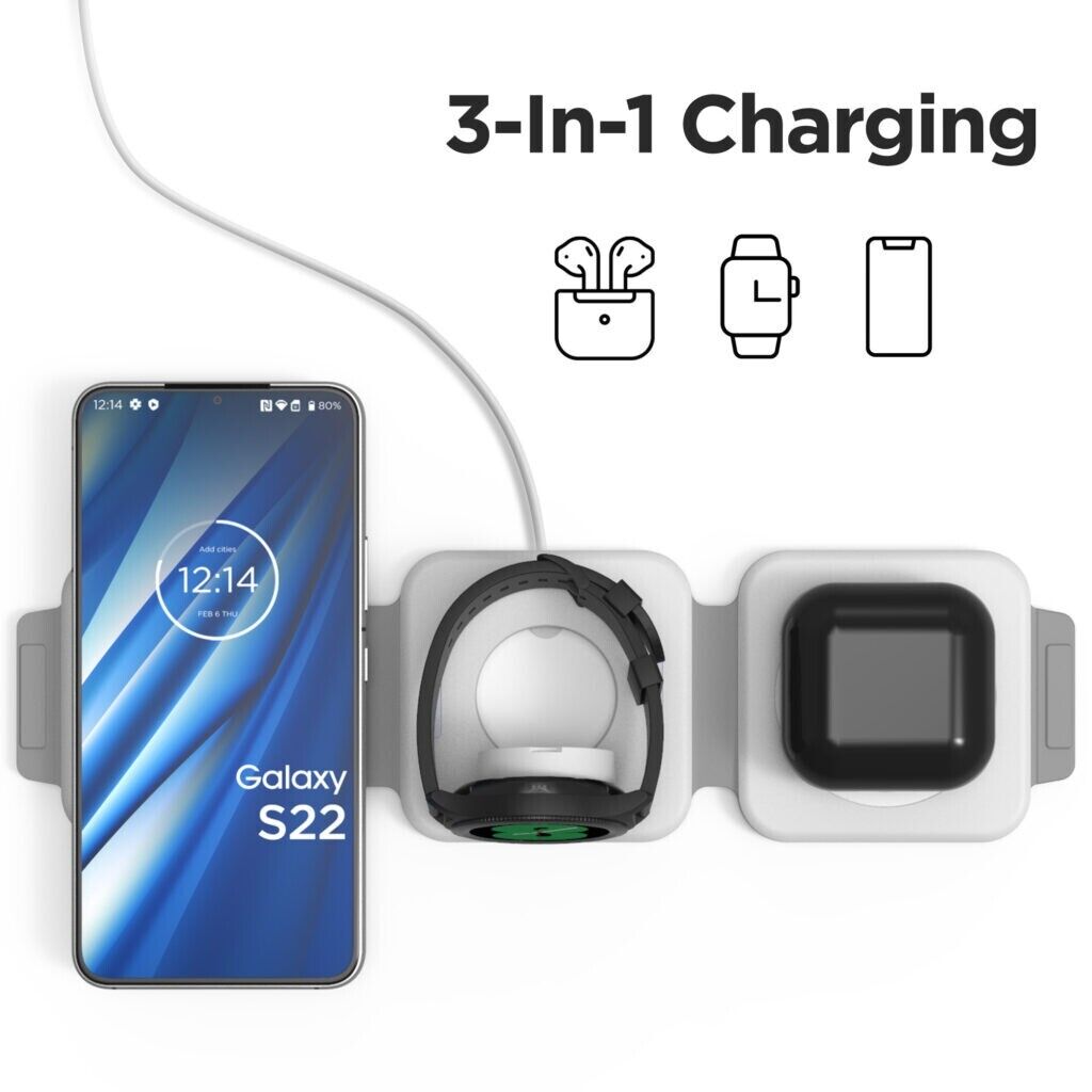 3-in-1 Foldable Wireless Travel Charger – Portable Qi Charging Pad for Smartphones, Earbuds & Smartwatches, Fast Wireless Charging Station