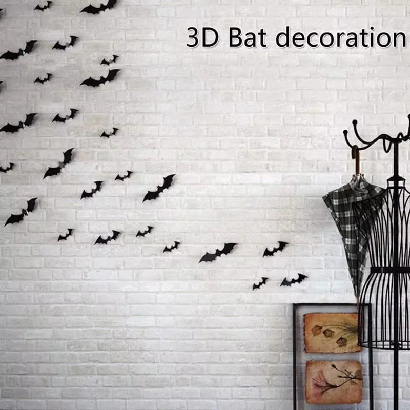 3D PVC Halloween Bat Wall Stickers – Realistic Spooky Bat Decals for Indoor & Outdoor Halloween Decoration, Available in 24, 60 & 120 Piece Sets