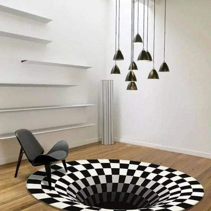 3D Vortex Illusion Rug – Optical Illusion Black Hole Carpet for Living Room & Bedroom, Mind-Bending Vertigo Floor Rug, 19–32 Inch