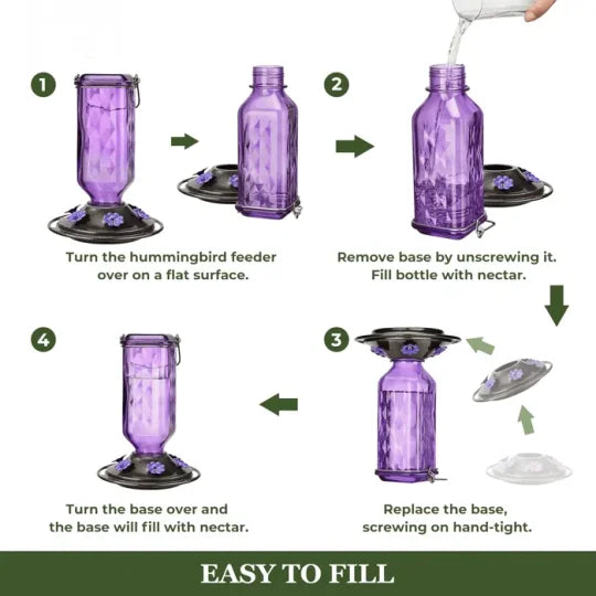 24oz Leak-Proof Glass Hummingbird Feeder – Wide Mouth Outdoor Nectar Feeder with Ant Moat, Easy-Clean Design for Garden, Patio & Yard Bird Watching