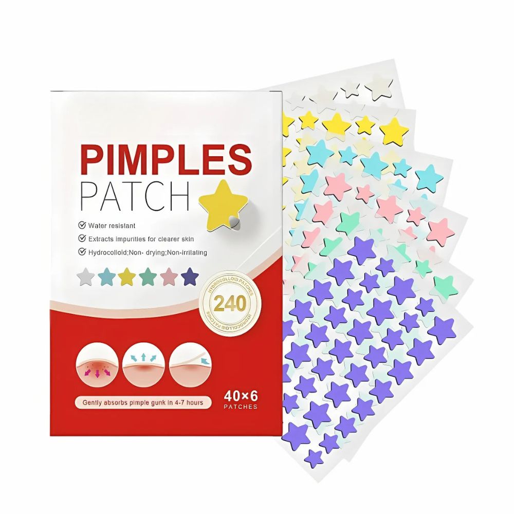 240 Pcs Colorful Cute Pimple Patches – Hydrocolloid Acne Patches in Star & Heart Shapes, Invisible Blemish Stickers for Face, Skincare Treatment