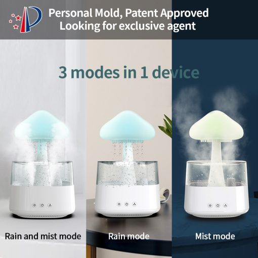 2-in-1 Rain Cloud Humidifier & Night Light – Raining Cloud Aromatherapy Essential Oil Diffuser, Zen Desk Lamp, Mushroom Atmosphere Light for Bedroom