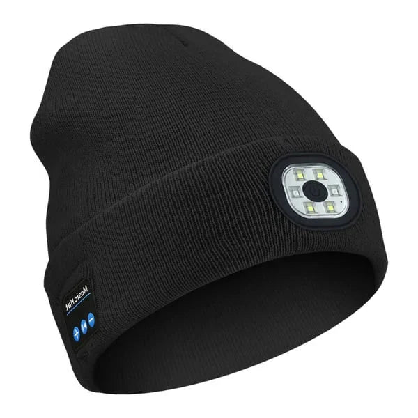 3-in-1 Bluetooth Beanie Hat with Built-In LED Light – Wireless Music Headphone Beanie for Running, Cycling, Camping & Winter Outdoor Activities
