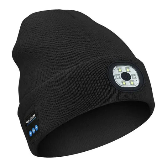 3-in-1 Bluetooth Beanie Hat with Built-In LED Light – Wireless Music Headphone Beanie for Running, Cycling, Camping & Winter Outdoor Activities