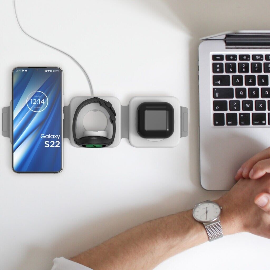 3-in-1 Foldable Wireless Travel Charger – Portable Qi Charging Pad for Smartphones, Earbuds & Smartwatches, Fast Wireless Charging Station