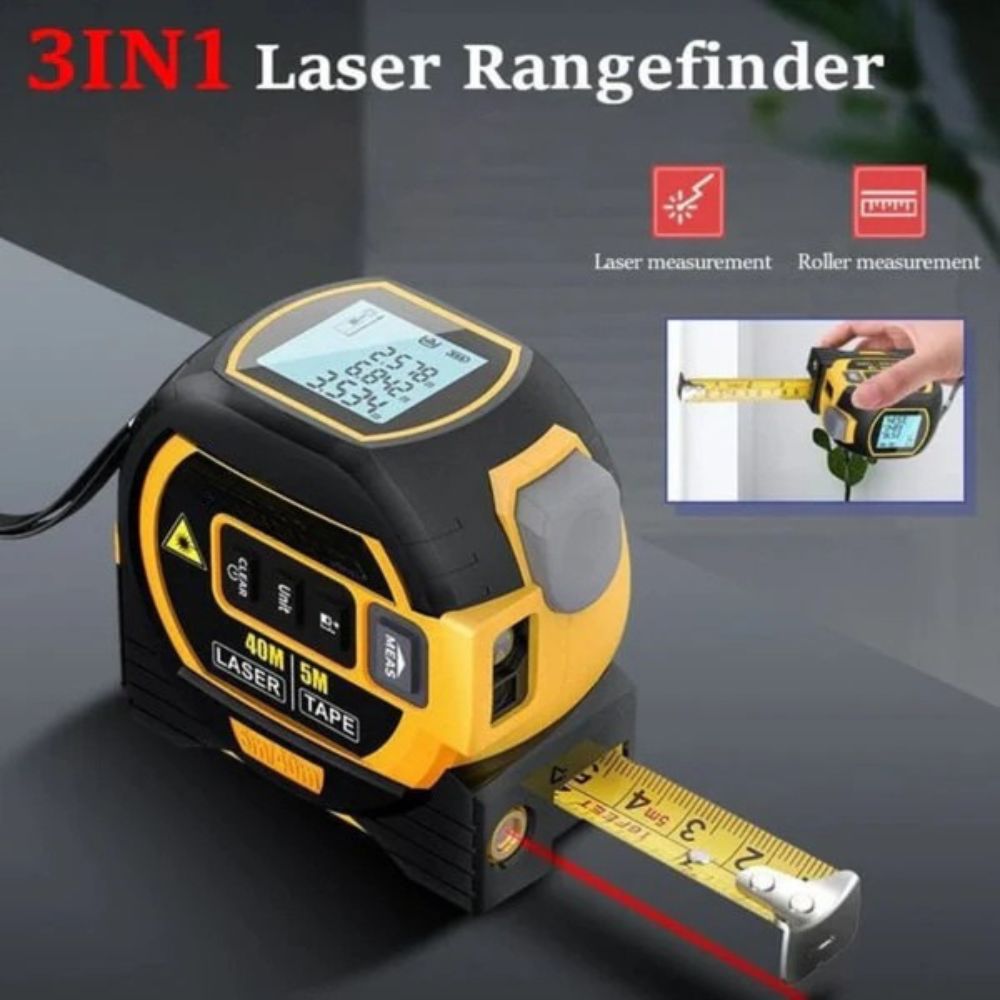 3-in-1 Laser Tape Measure – Digital LCD Infrared Distance Meter with Tape Rule & Spirit Level, 131FT/197FT Range for Construction & Home Measuring