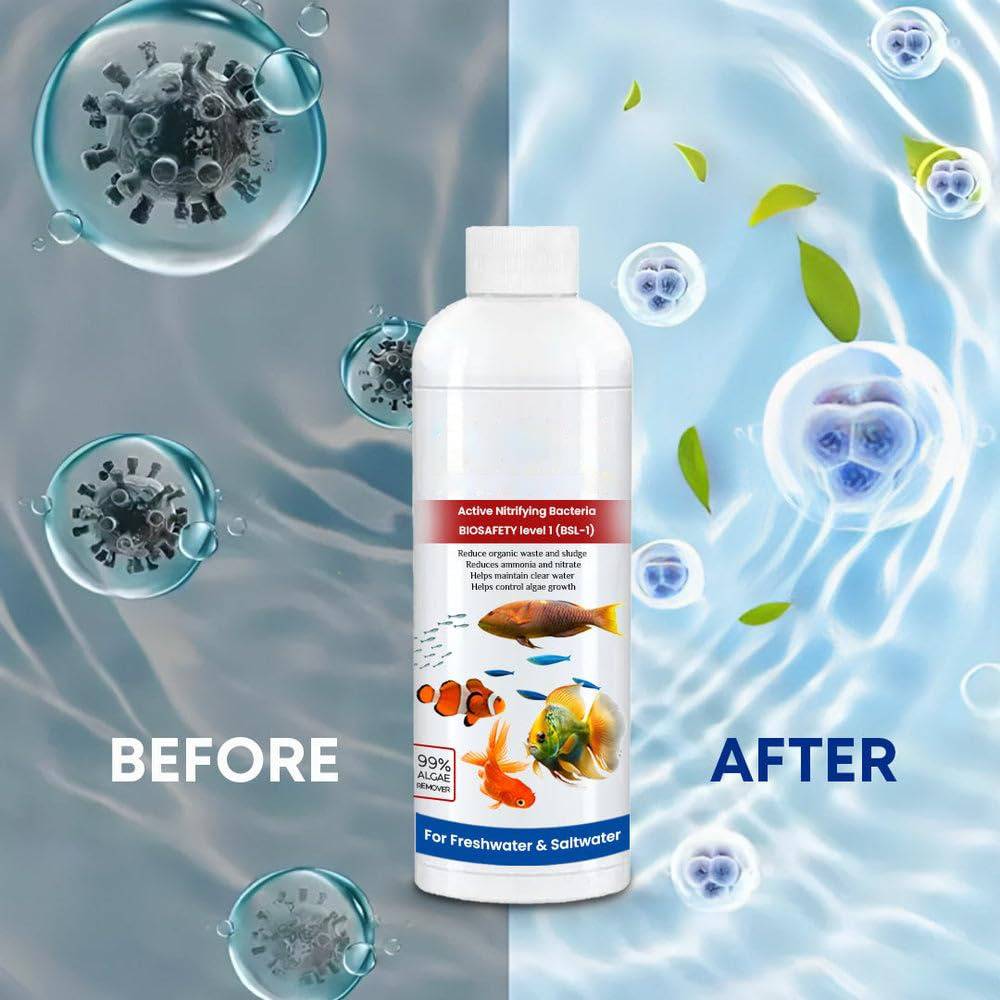 3-Pack Fish Tank Aquarium Cleaner Liquid – Water Clarifier & Beneficial Bacteria Treatment for Clear, Healthy Freshwater & Saltwater Aquariums