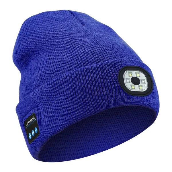 3-in-1 Bluetooth Beanie Hat with Built-In LED Light – Wireless Music Headphone Beanie for Running, Cycling, Camping & Winter Outdoor Activities
