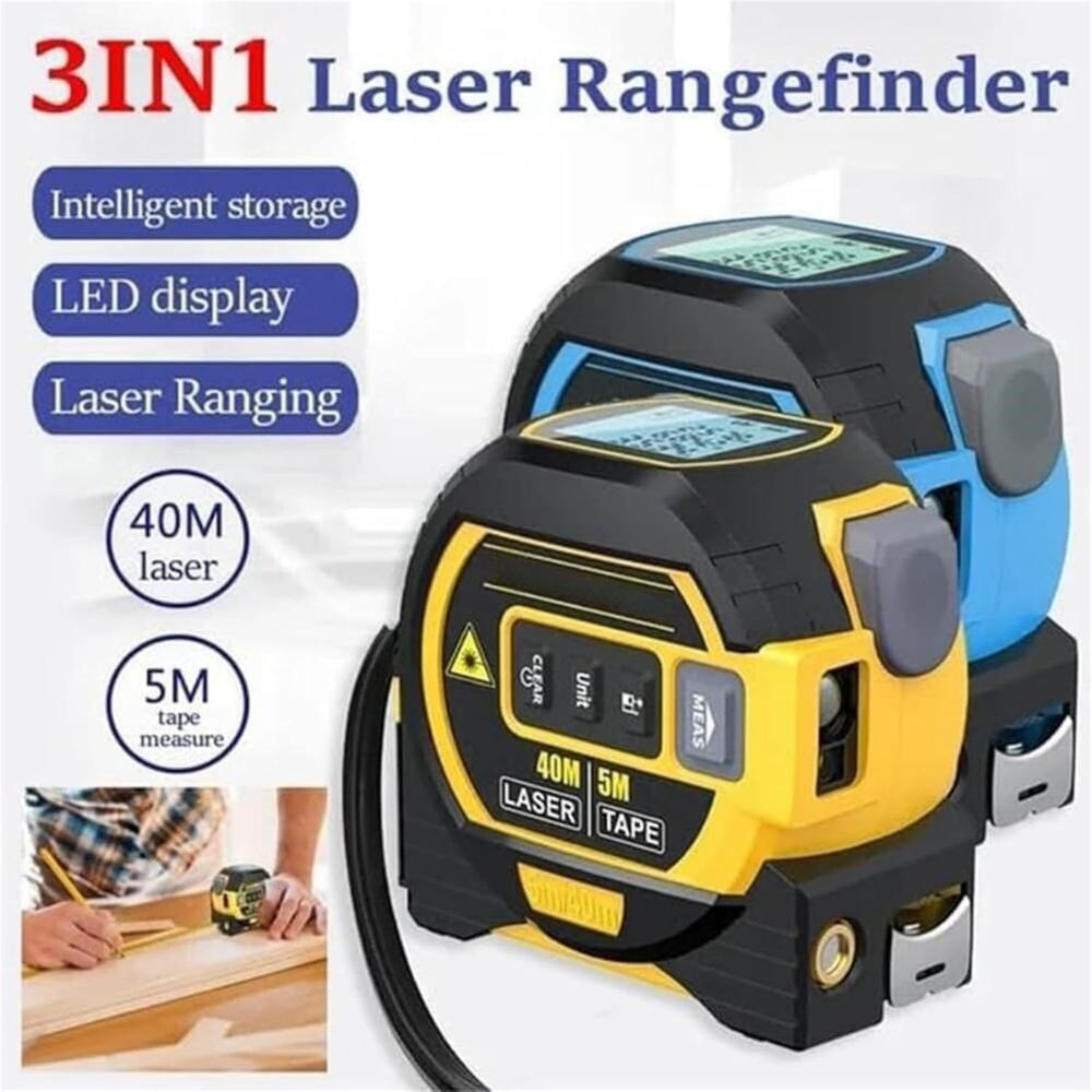 3-in-1 Laser Tape Measure – Digital LCD Infrared Distance Meter with Tape Rule & Spirit Level, 131FT/197FT Range for Construction & Home Measuring