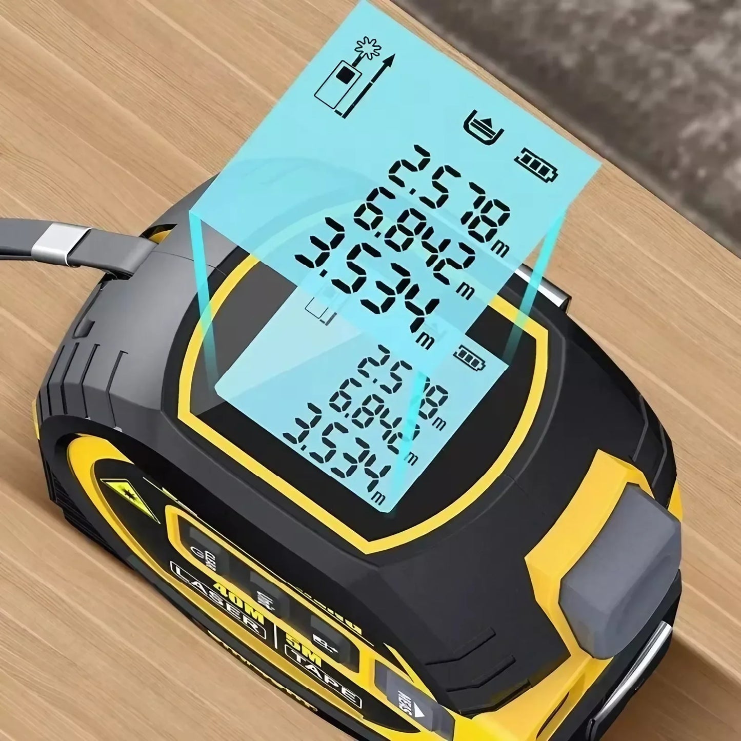3-in-1 Laser Tape Measure 40/60M – Digital Infrared Distance Meter with Data Storage, LCD Display & Spirit Level for Construction & Home Use