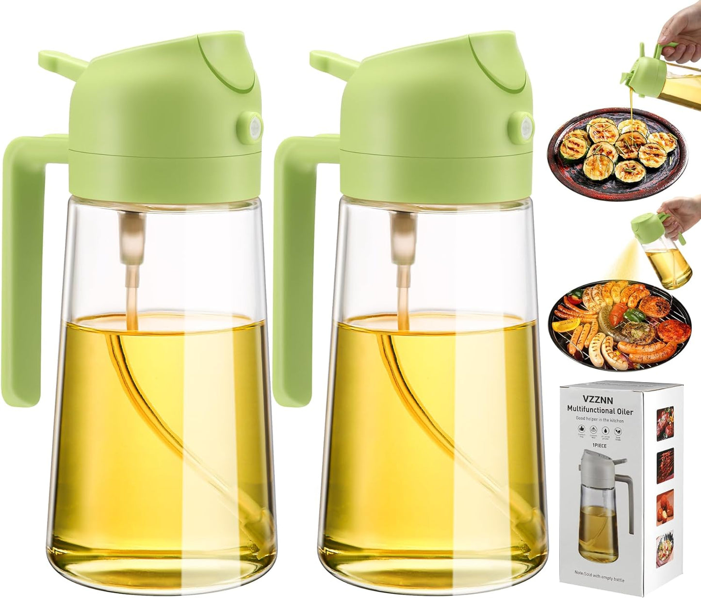 2-Pack Glass Olive Oil Dispenser & Mister Spray Bottle Set – Kitchen Oil Sprayer for Air Fryer, Salad, BBQ, Grilling & Healthy Cooking