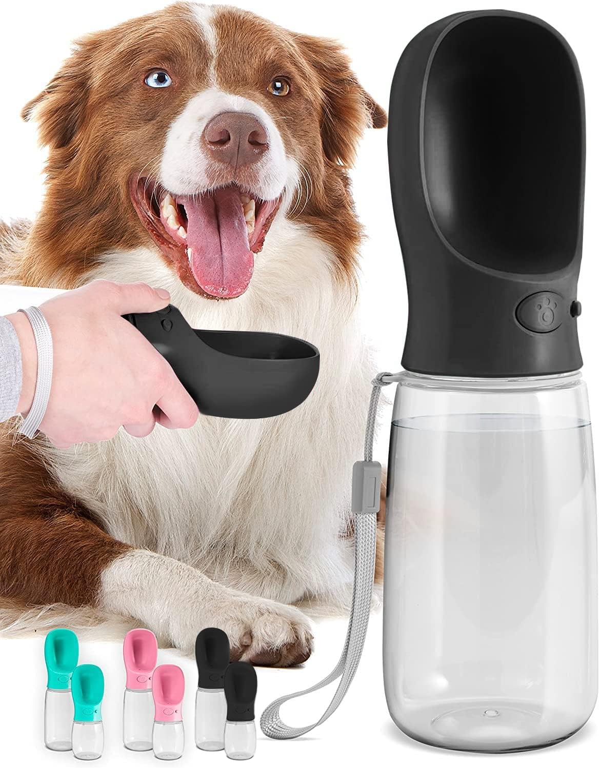 19 oz Portable Dog Water Bottle – Leak-Proof Travel Pet Water Dispenser with Foldable Trough for Walking, Hiking, Camping with Dogs & Cats